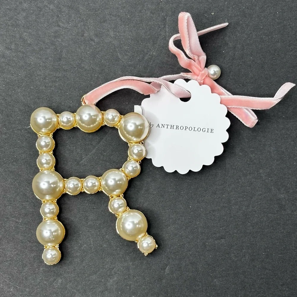 Anthropologie Pearl Monogram Ornament Christmas letter R NWT